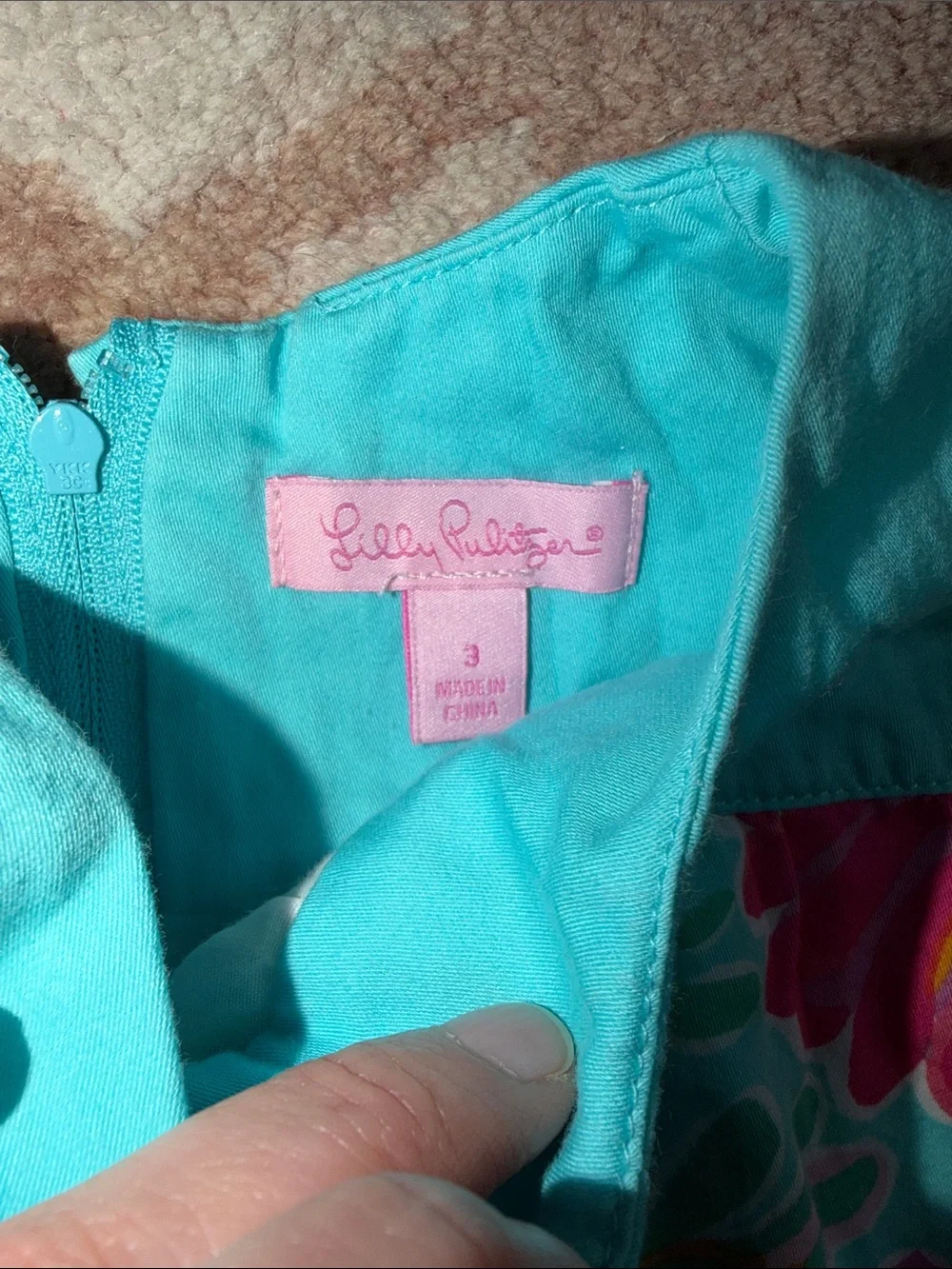 Lilly Pulitzer Aqua Dress with Pink Floral Print and Rosette